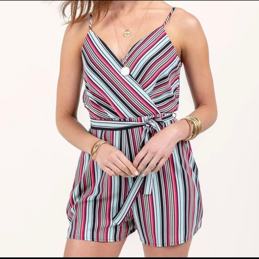Tie striped romper